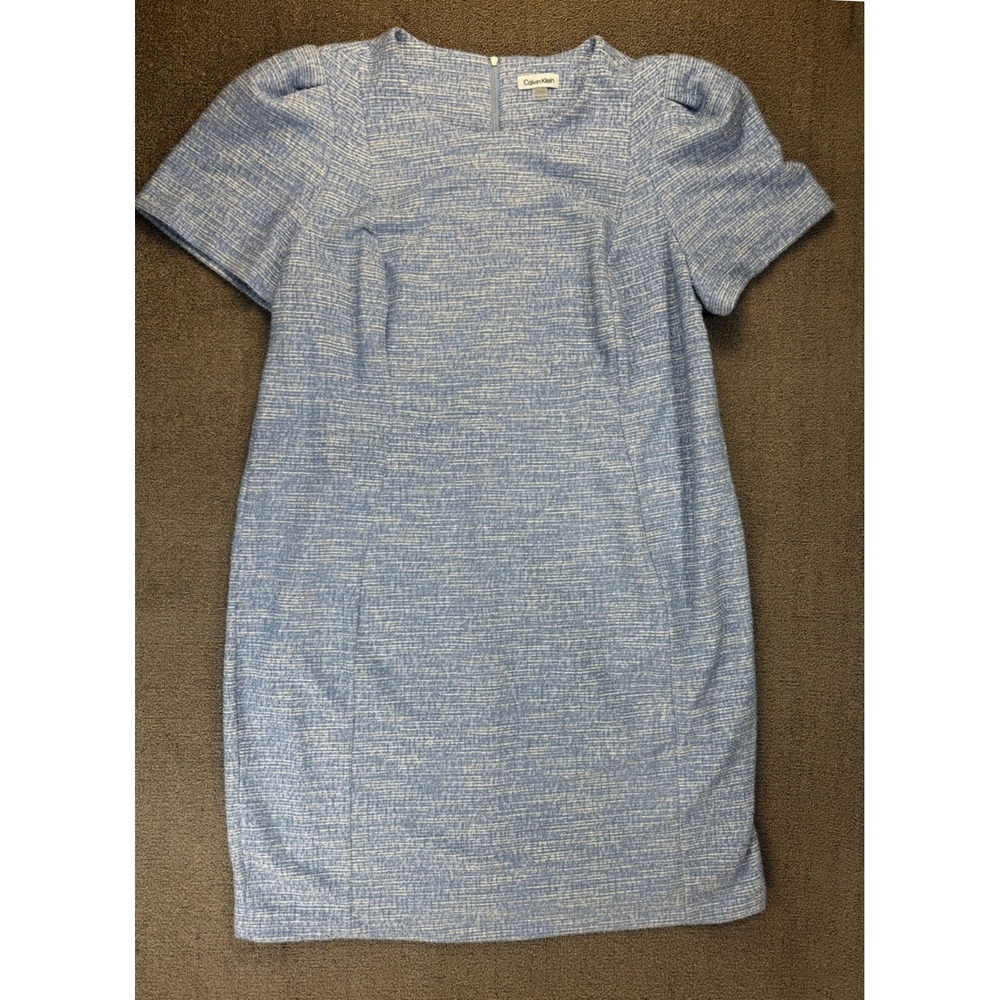 Calvin Klein Dress 22W Blue White Textured Sheath Career Wedding Guest‎ Spring